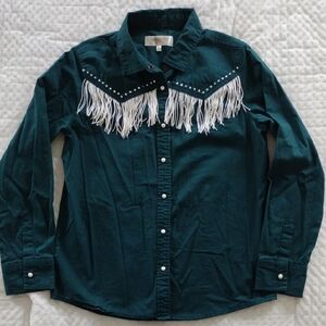 Shyanne Kids Teal Fringe Button Down Shirt
